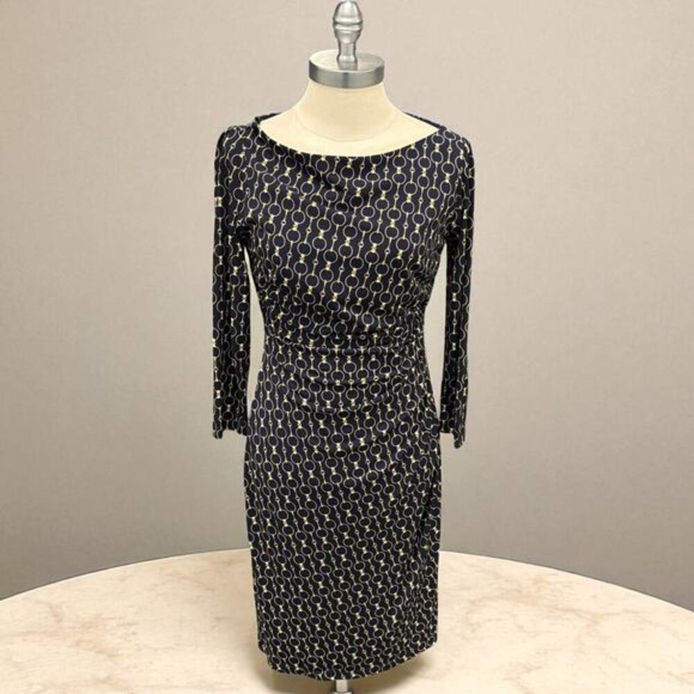 LRL Lauren Ralph Lauren Gold Chain Link Sheath Dress Navy Size‎ 4 Needs Repair